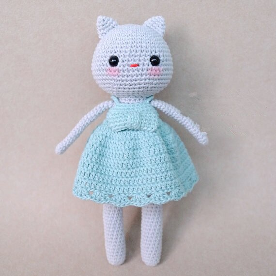 Silver Kitty AMIGURUMI crochet toy and doll rattle