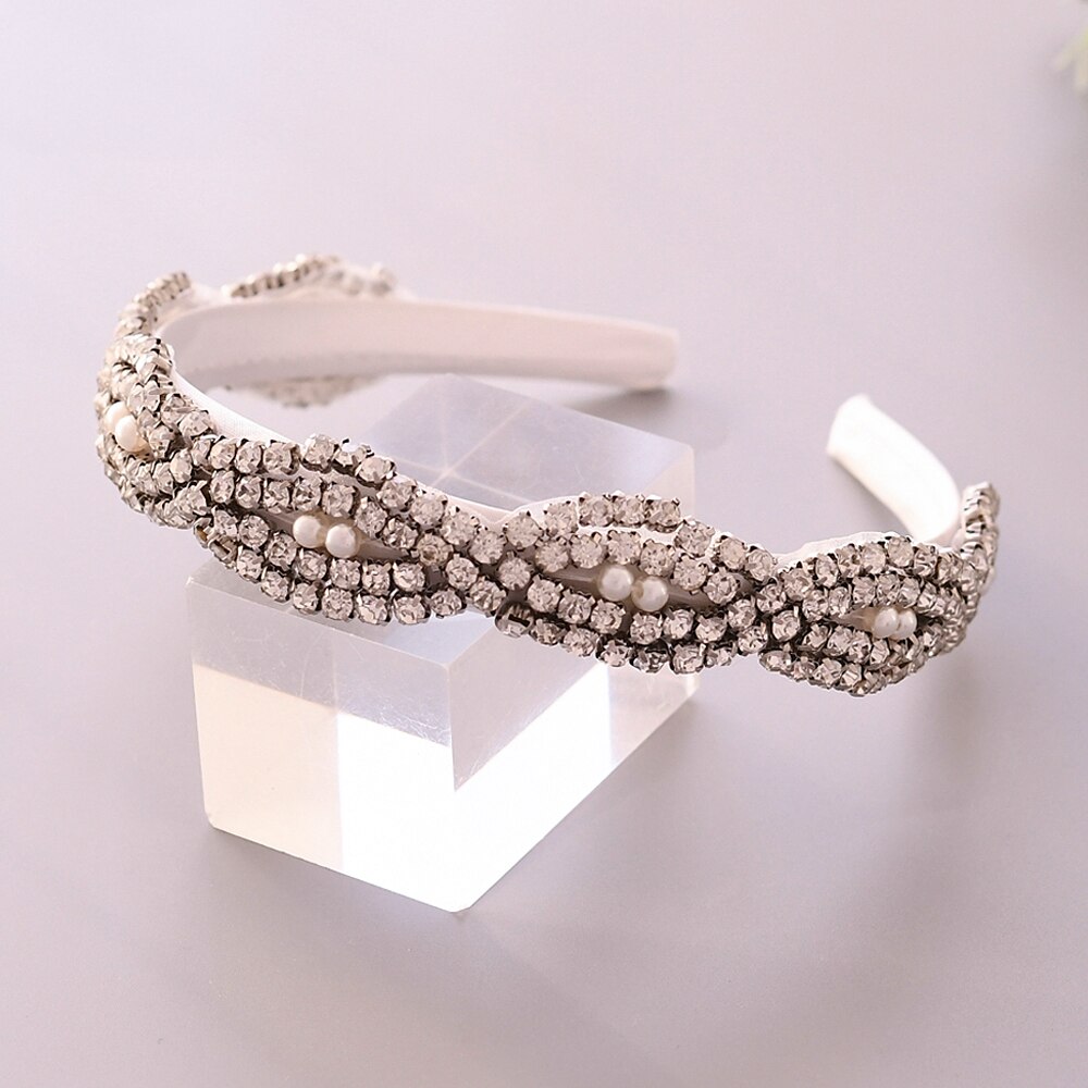 Topqueen bruiloft barokke hoofdband met strass steentjes bruidstiara hoofddeksels zilveren hoofdband met strass steentjes bruiloft haarsieraden  s293- fg: Wit