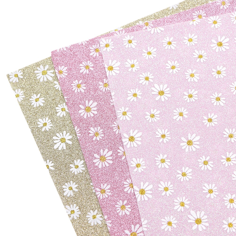 20*33cm Flower Printed Fine Glitter Faux Leather Fabric Sheet Leatherette Clothing Upholstery DIY Earrings Hair Bows,1Yc11696