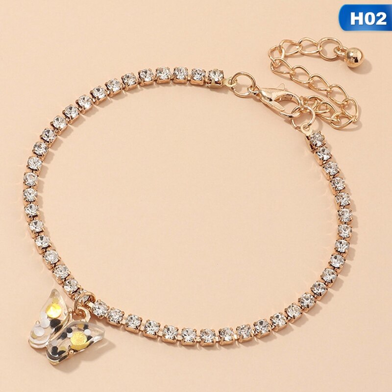 Cuban Link Butterfly Bracelet Gold Crystal Rhinestone Charms Hand Chain Bracelet For Women Jewelry Bulk: BL6030H02