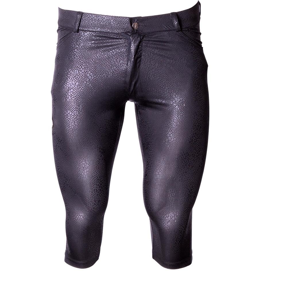 Plus Size Snake Patroon Pu Kunstleer Katoen Ijs Zijde Ademend Slims Casual Medium Broek Hoge Elasticiteit Overknee Broek
