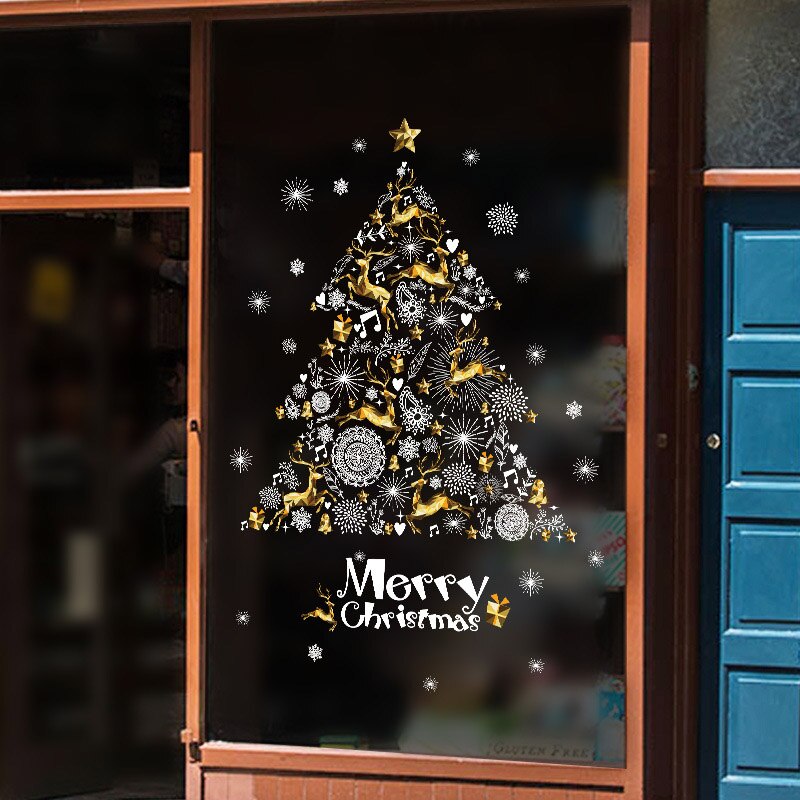 Christmas Window Stickers Santa Claus Removable PVC Christmas Tree DIY Wall Window Door Mural HVR88