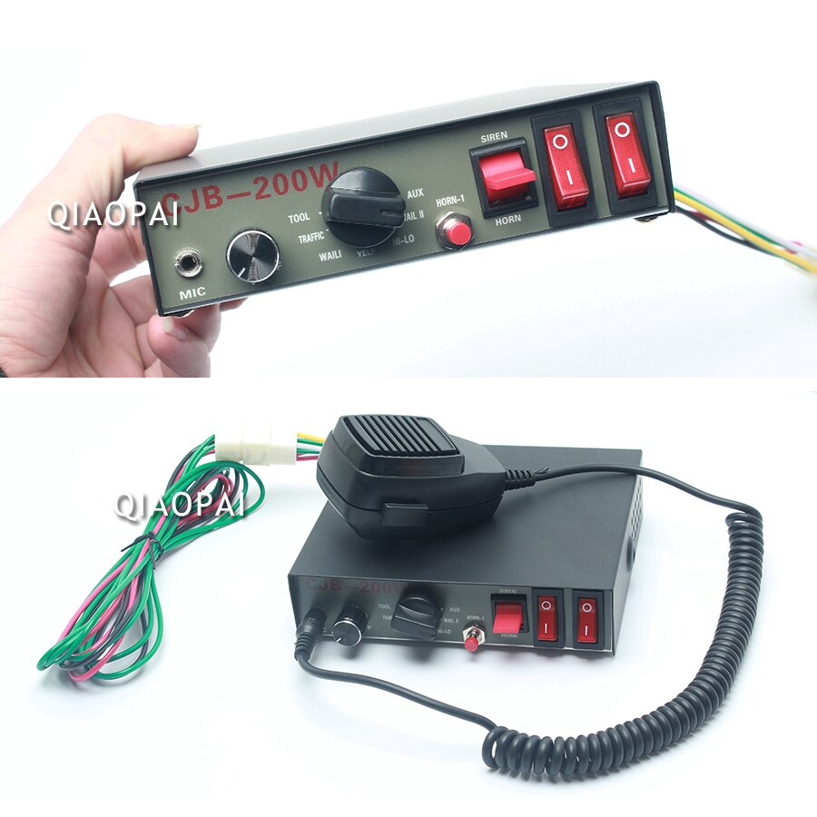 12V 200W Police Siren 9 Sound Alarm Horn Controlled Switch PA MIC system Loud Speaker Multi-tone Warning Megaphone Warning