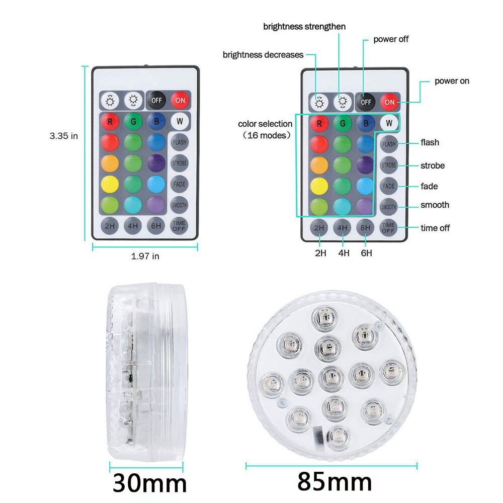 13 led rgb dränkbara lampor fjärrkontroll trådlös flerfärgad undervattensbadkar pool nattlampa blommig vas lampa