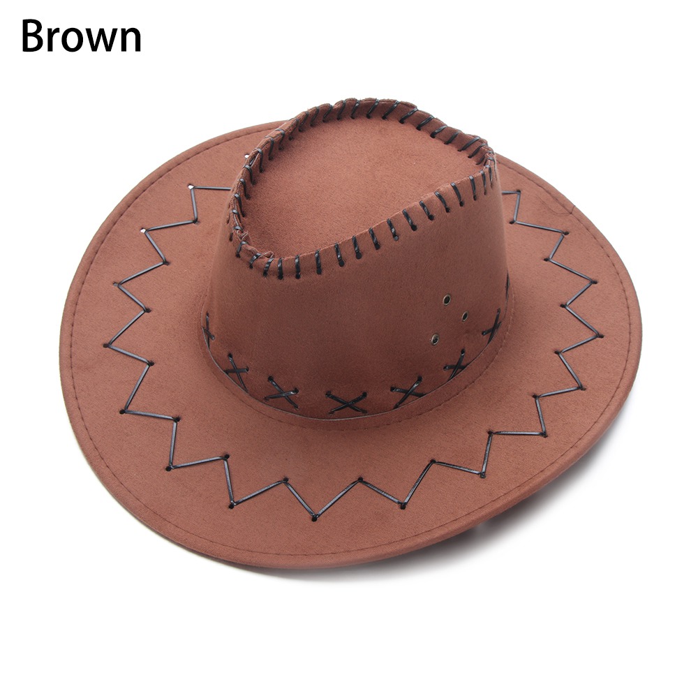 1pc vintage cowboy jazzhat western stil ruskind bredskygge jazz filt fedora kasket fancy dress tilbehør til mænd kvinder: Brun