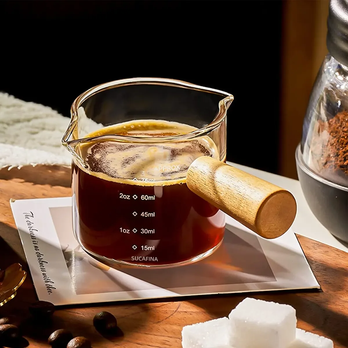 Misurino in vetro con manico in legno 1pc misurino per caffè caffè espresso in vetro doppia bocca singola caffè al latte tazza trasparente forniture per caffè