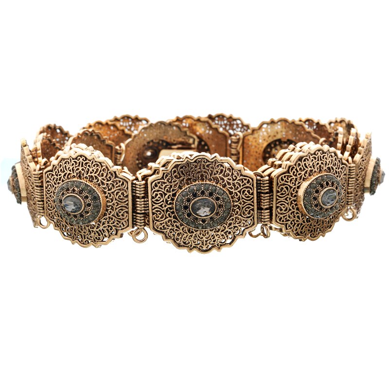 Klassieke Dame Gesneden Metalen Taille Ketting Marokkaanse Stijl Vrouwen Hollow Patroon Metalen Riem
