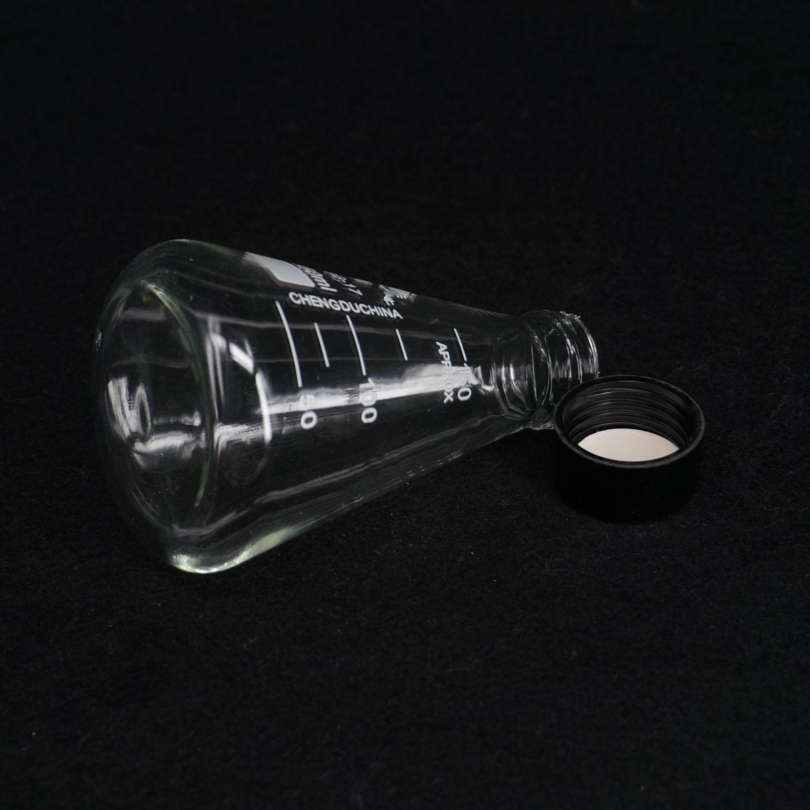Borosilicon Glass 150ml Conical Erlenmeyer Narrow Mouth Screw Cap Flask Lab Glassware