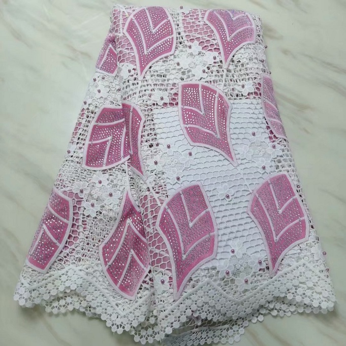 excellent embroidered milk silk lace velvet fabric with rhinestones 5yards top stones water soluble lace velvet fabric for party: PL190504K01