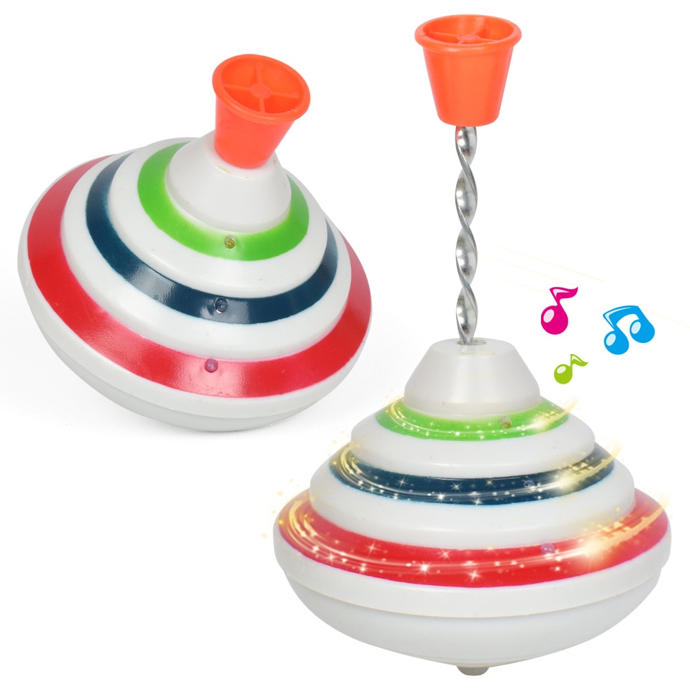 Classic Draaitol Toy Grappige Muziek Licht Gyro Speelgoed Hand Push Down Spinner Top Led Flash Gyro Kids Jongen Verjaardag Kinderen