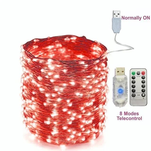 Guirnalda de luces Led USB, 5M/10M/20/30M, telecontrol, 8 modos, luces de Control remoto, guirnaldas de hadas, lámparas de decoración para bodas, Navidad y vacaciones: Rojo / Z
