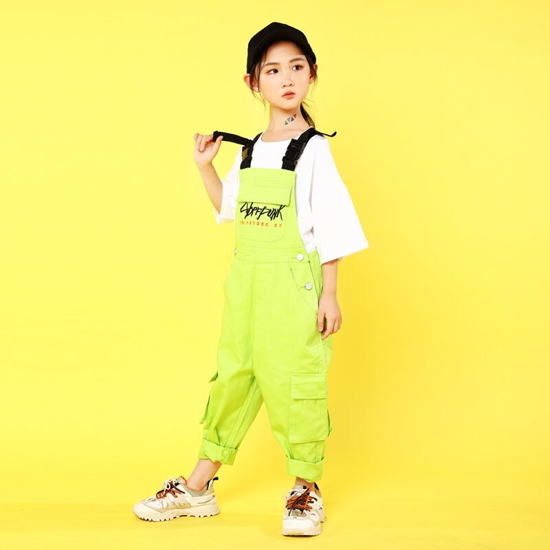 Kids Hip Hop Costumes Casual T Shirt Tops Loose Bib Pants Girls Boys Jazz Dance Outfits Ballroom Dancing Clothes Stage Wear