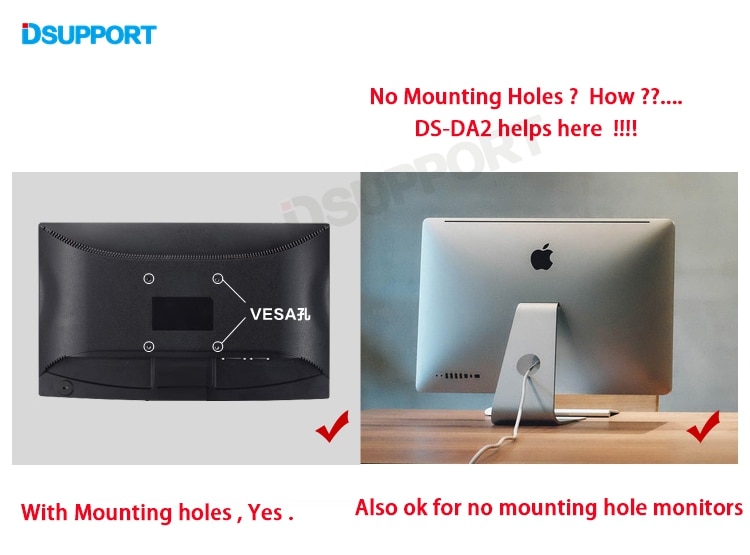 DA2 Mounting Adapter for 19-27 inch No Mounting Hole Monitor Holder Mount VESA Extension Adapter