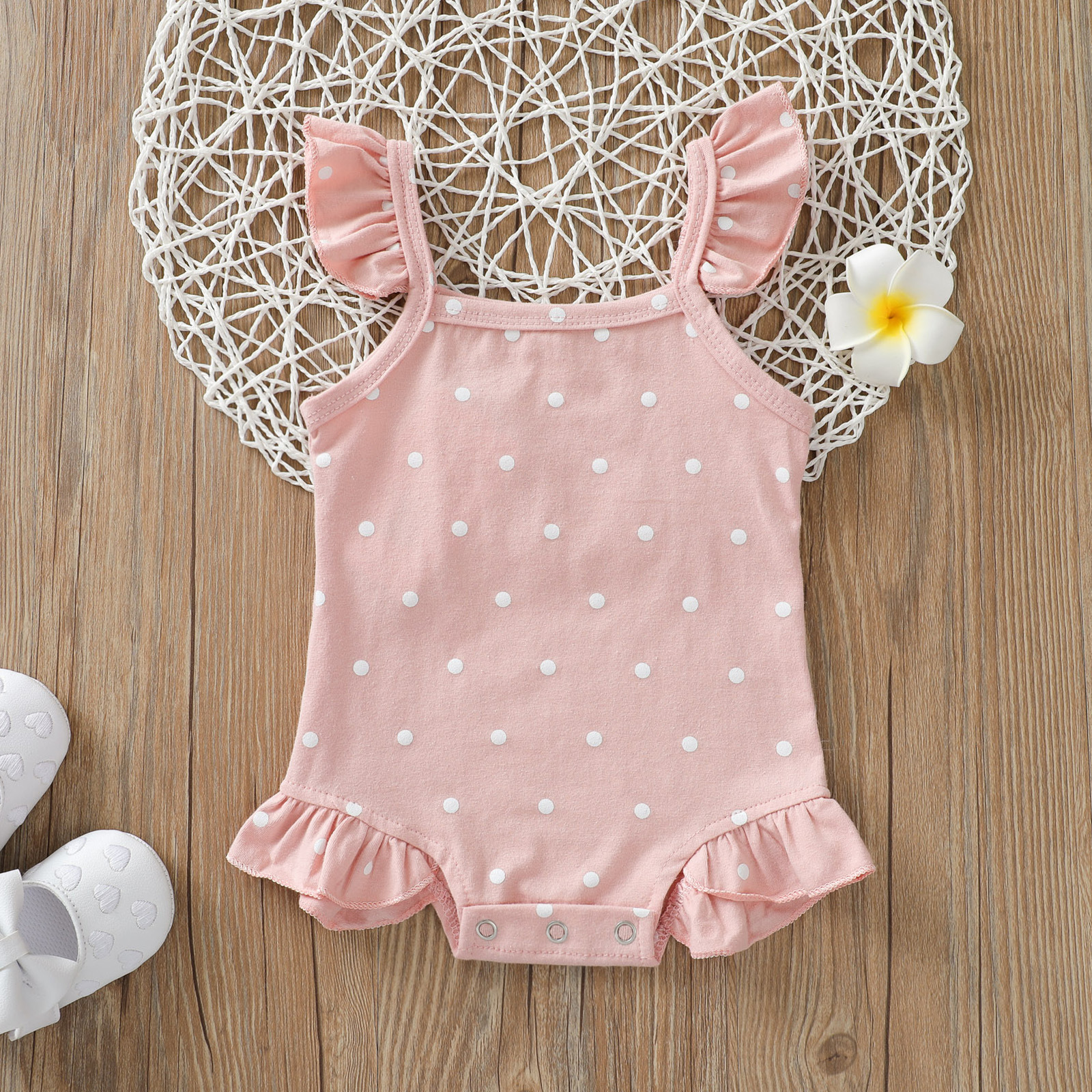 Pagliaccetto per neonato estivo pagliaccetto in cotone con volant senza maniche pagliaccetti per neonati moda abbigliamento per bambini: Colore rosa / 80cm