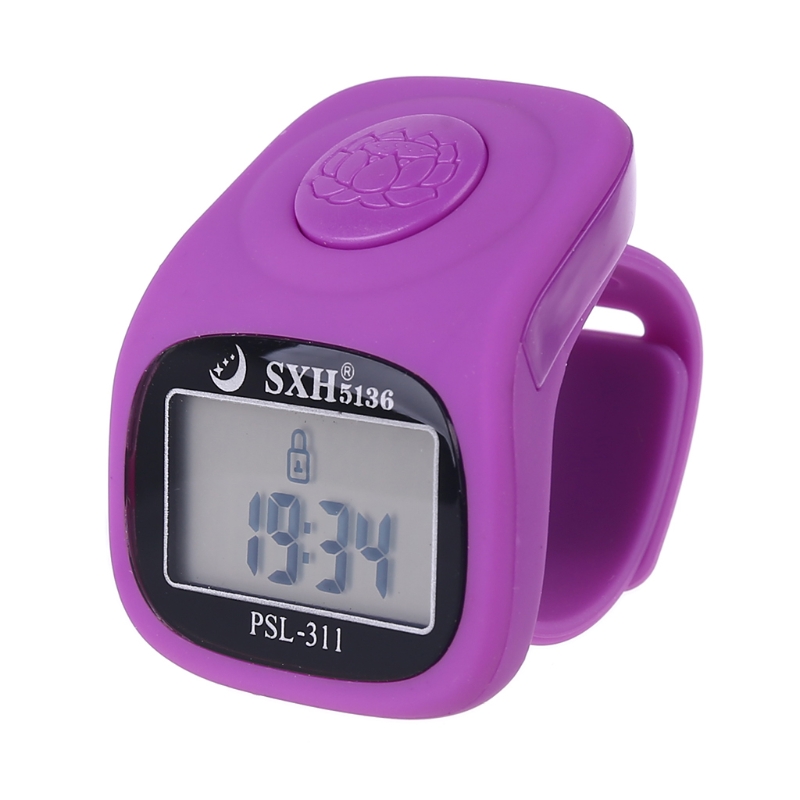 6 digital LCD hand tally counter 8 channels LED light time function electronic prayer silicon ring counter: PURPLE