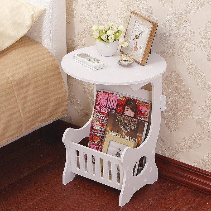 Mini Plastic Round Coffee Tea Table Home Living Room Storage Rack Bedside Table White #09