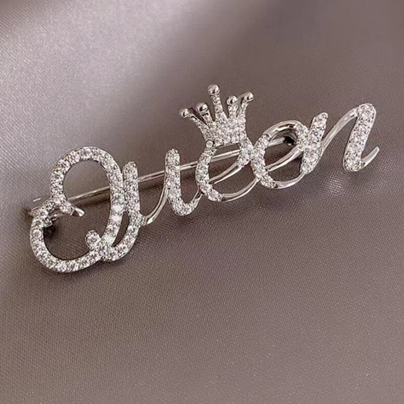 Ingelegd Rhinestone Crown Brief Broche Pin Goud &amp; Zilver Legering Kleding Accessoires Broches Voor Vrouwen Luxe Sieraden: Silver