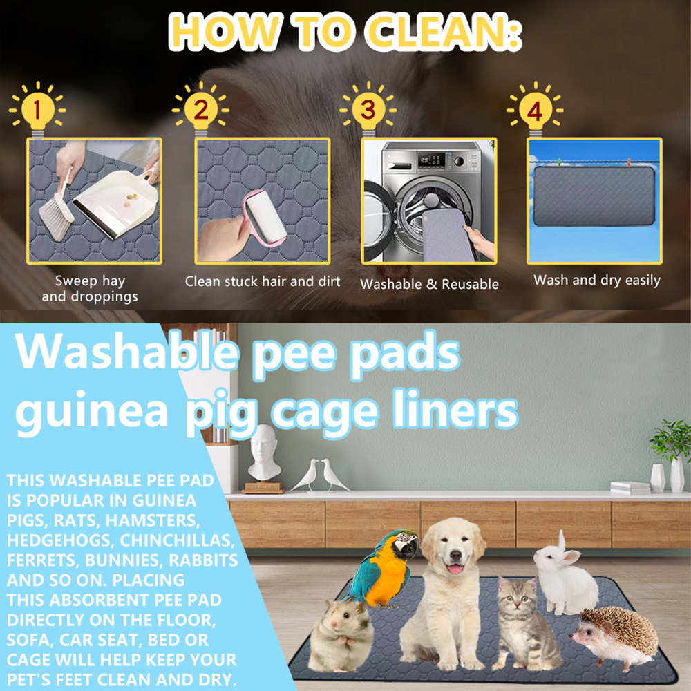 Guinea Pig Cage Liner Washable Bedd Reusable Waterproof Super Absorbent Pad Non-Slip Mat for Small Animal Rabbit Hamster Mouse