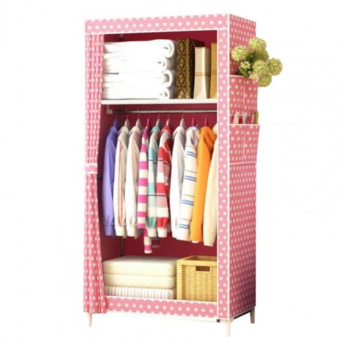 Easy to Install 1 Set Great Storage Shelves Clothes Hanging Rack Load Bearing Clothing Storage Cabinet Curtain for School: Pink