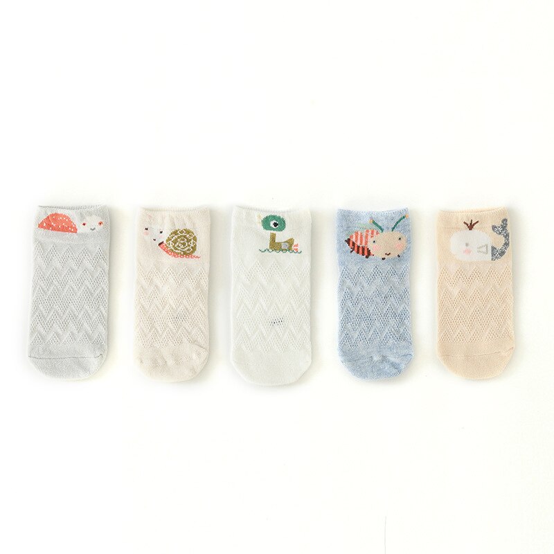 5 Pairs 0-5Y Baby Sokken Cartoon Gedrukt Dunne Leuke Buis Kid Sokken Meisje Jongen Katoen Mesh Ademend Peuter Sokken Kind accessoires: 01 / 0-6M