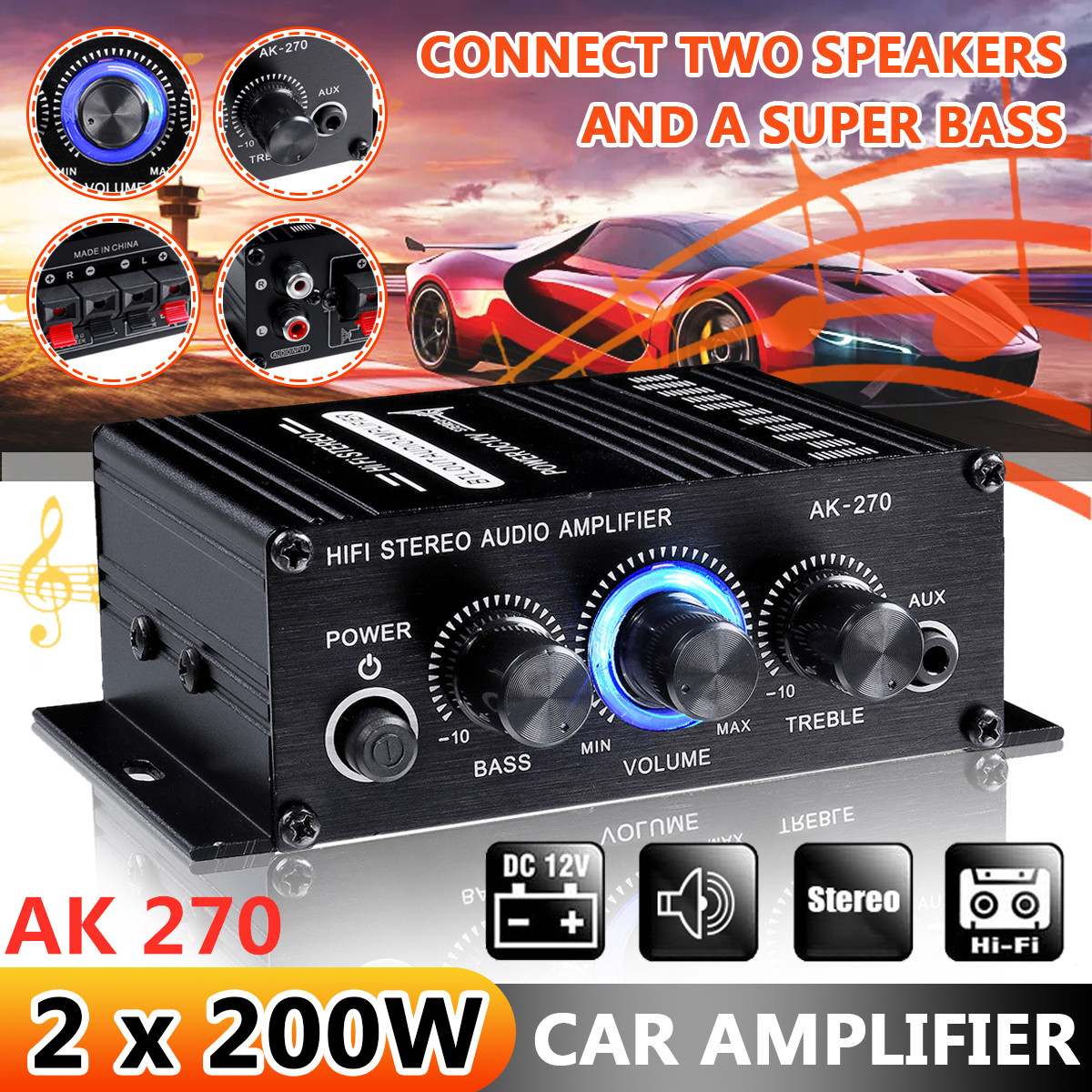 AK380//370/270/170 800W 12V Hifi Versterker Stereo Thuis Auto Bass Audio Amp Auto Speaker klasse D Auto Thuis Geluid Power Amp: AK270 No buthooth