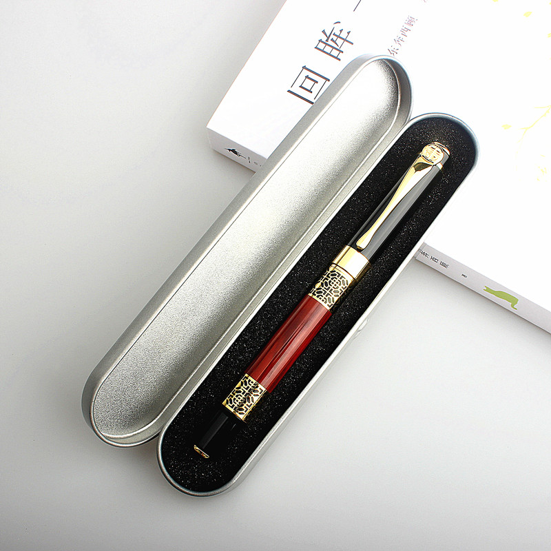 Classic 520 Luxury Metal Fountain Pen Writing Signature Ink Pens: pen and bag