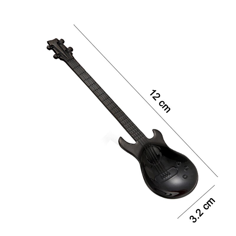 Cucharillas de café con forma de guitarra para helado, cucharilla pequeña de Metal de acero inoxidable, instrumento Musical de bajo: Black