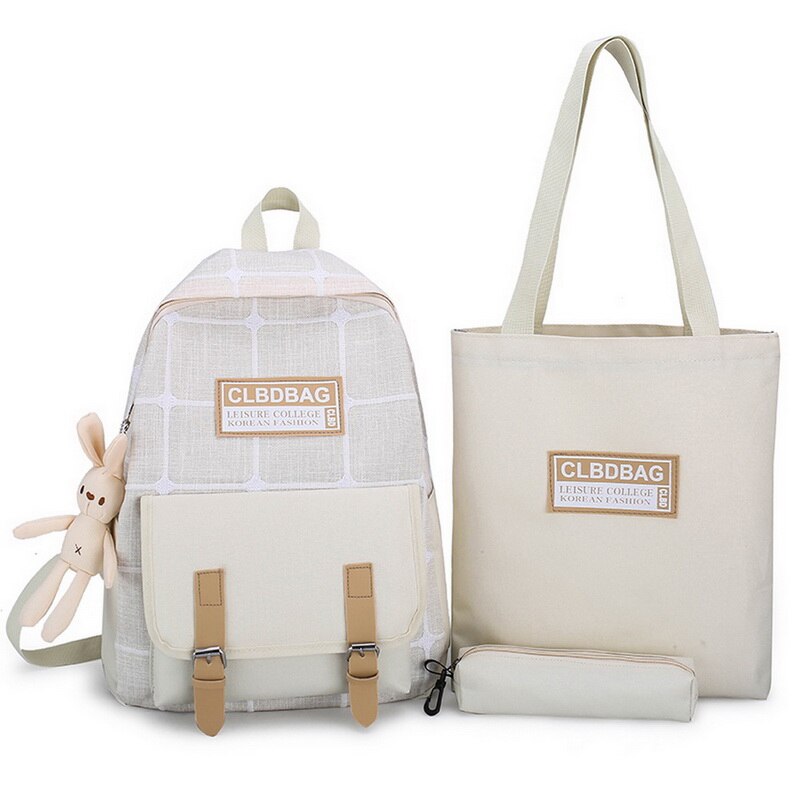 3 pièces/ensemble fille collège sac d'école décontracté nouvelles femmes sac à dos rayé livre Packbags pour adolescent voyage épaule sac à dos: Beige