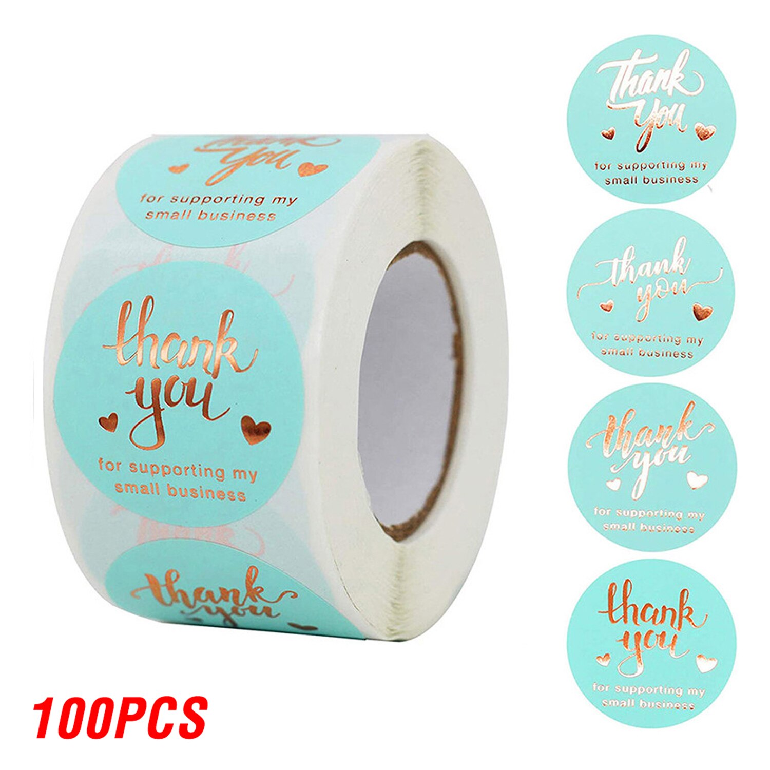 100-500 Uds. Pegatinas 'Gracias' de lámina de oro rosa para pequeñas empresas, sello de , etiquetas de , decoración de sobres: Moteado
