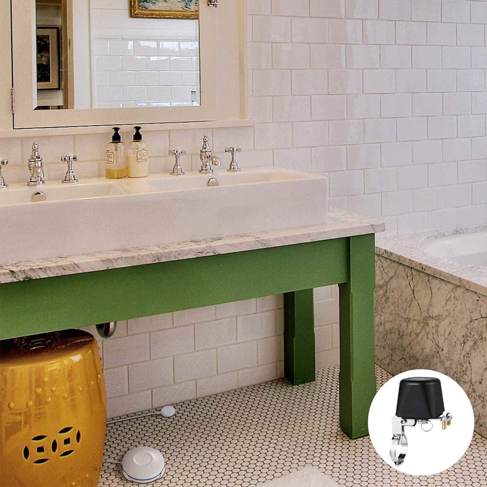 UseeLink Smart Wi-Fi water sensor used with valve controller to control water shut-off valve for flooding and leak detection