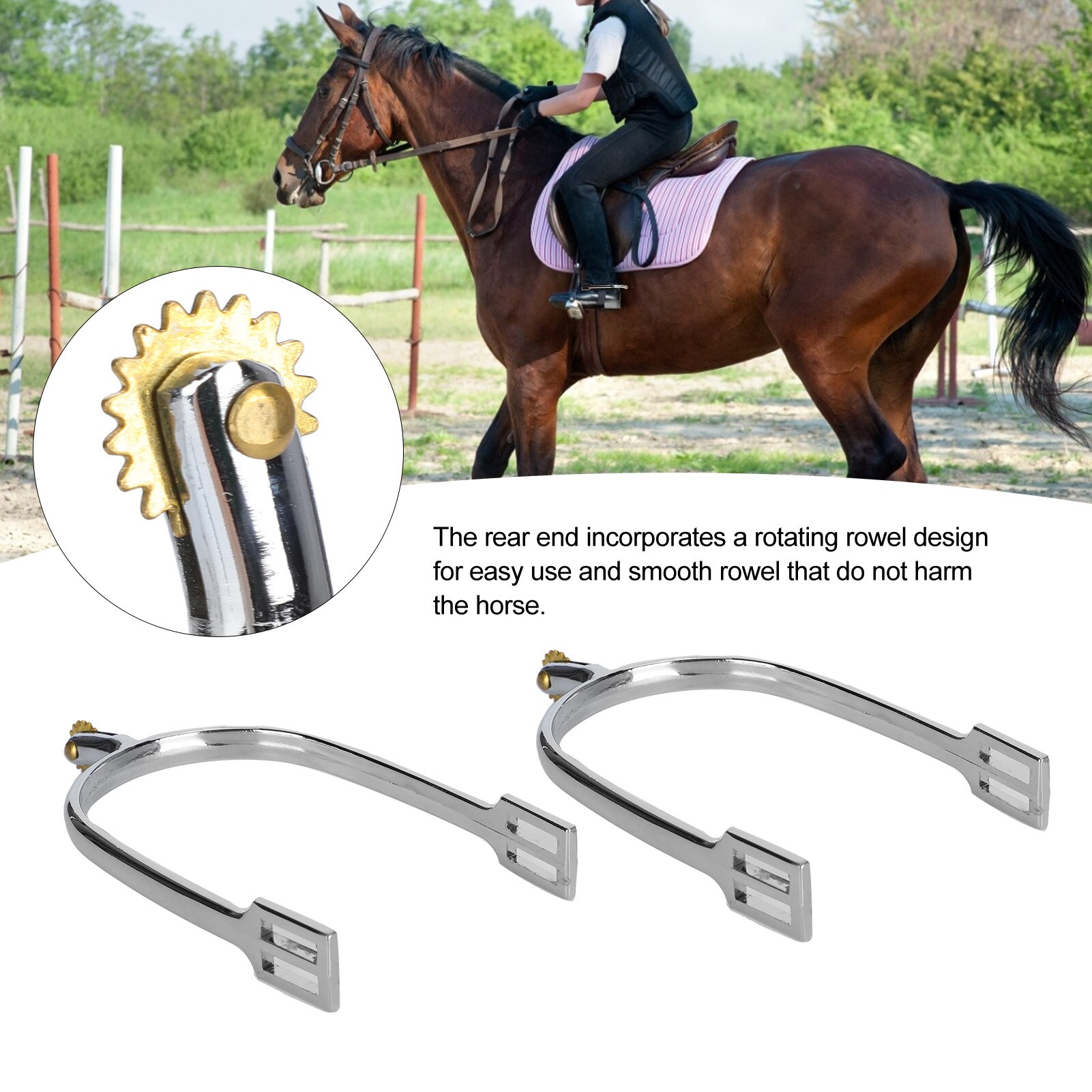Horse Spurs Zinc Alloy English‑Style Riding Horse Accessory with Rotatable Copper Rowel