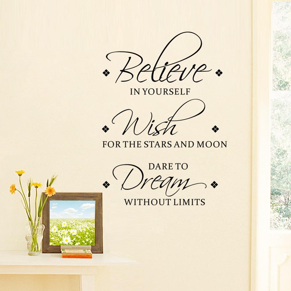 Believe Wish Dream English inspirational wall stickers living room bedroom decoration mural removable stickers home wallpaper