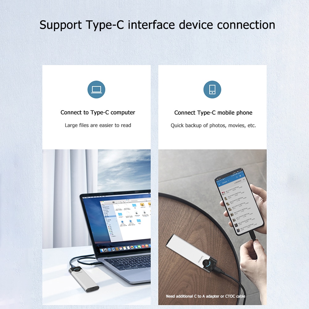 Lenovo M-01/M-02 M2 Ssd Case Usb 3.1 Gen2 Type C Externe Ssd Schijf Behuizing Voor M.2 Ngff Sata B B + M Key/Nvme Pcie M Sleutel Sdd Doos