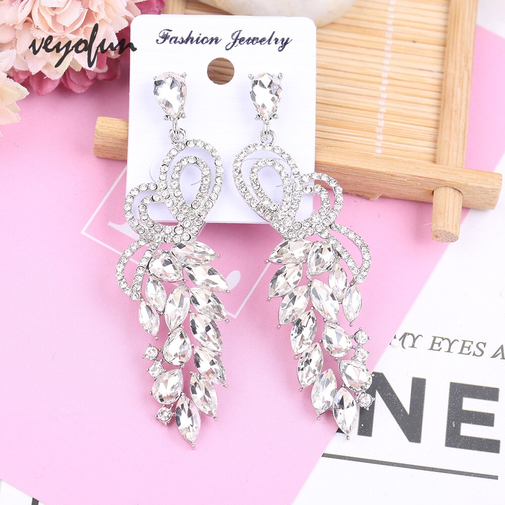 Veyofun Symmetrical Butterfly Hollow out Crystal Earrings Ethnic Dangle Earrings Jewelry for Women Brinco