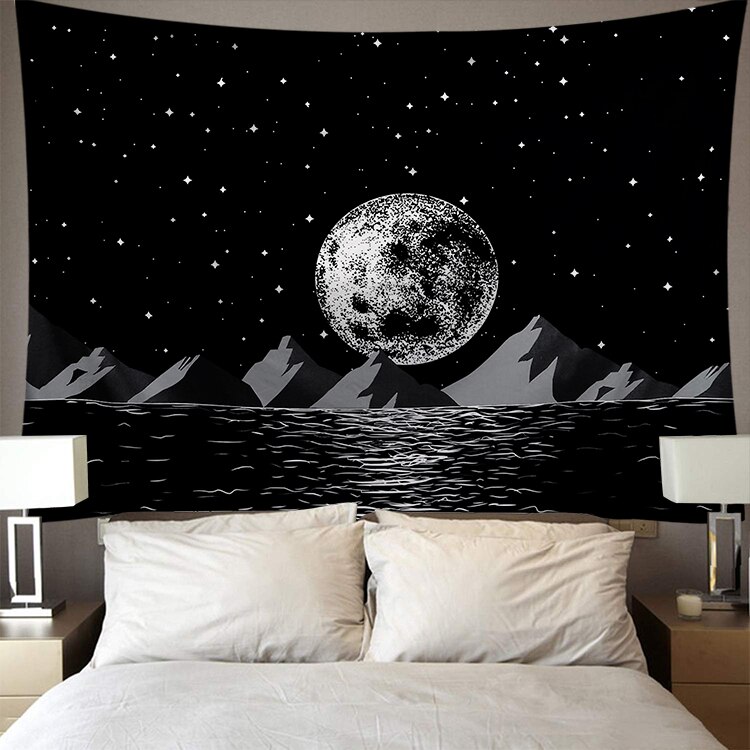 Tapiz para colgar en la pared, tapiz de poliéster con estampado de estrellas y Luna, decoración de pared para el hogar, tapices psicodélicos: A5