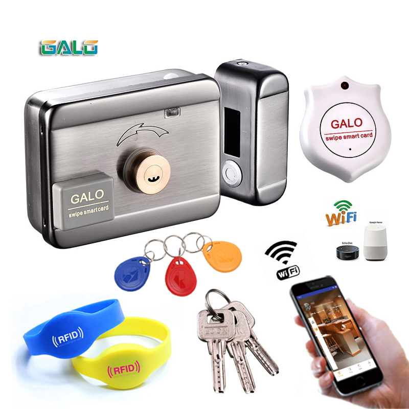Wifi Control Electric Lock &amp; Access Control System Electronic Integrated RFID Door Rim Lock With ID Reader 125khz
