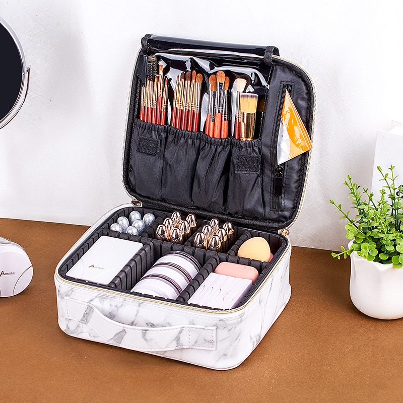 Marble Cosmetic Bag Partition Multi Functional Portable Travel Storage Makeup Case
