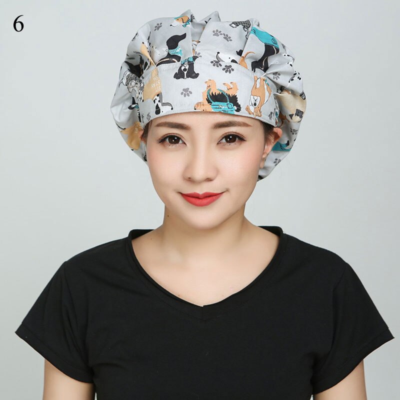 Sombreros para cocinar redondos ajustables Unisex, gorro de algodón a prueba de polvo, pañuelo para la cabeza con estampado de flamenco, gorros para cocinar dibujos animados, novedad: 6