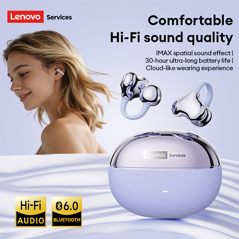 Lenovo  rs123 trådlösa hörlurar med öronklämma, bluetooth 6.0 komforthörlurar med klämma , 0.06s spelhörlurar med låg latens, 30h speltid