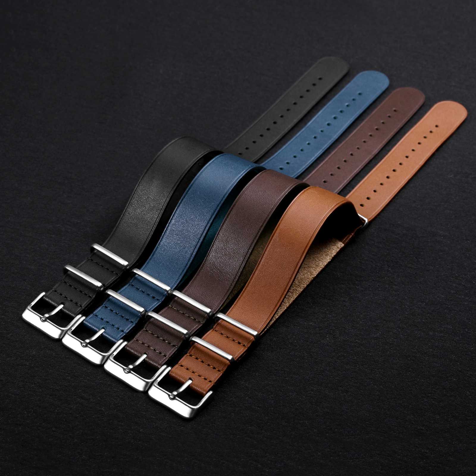Pulseira de relógio de couro ANNEFIT 18mm 20mm 22mm, pulseiras de relógio militar de uma peça de pele de bezerro genuína para homens e mulheres preto marrom azul