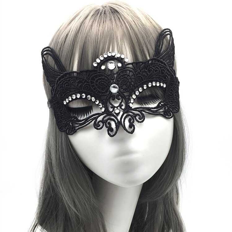 Masque en dentelle de diamant, accessoires d&#39;halloween, demi-visage noir, Sexy, princesse, bandeau pour femme adulte