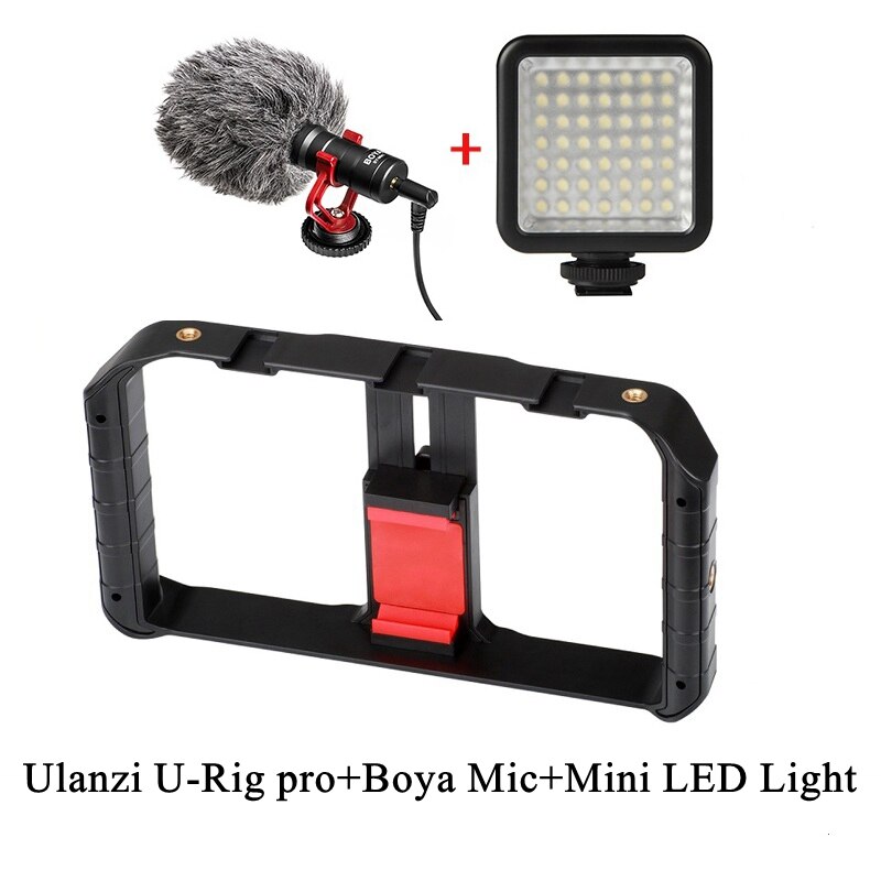 Ulanzi U Rig Pro Smartphone Video Rig Phone Stabilizer Grip Tripod Mount with Mic LED Light Port Microphone for iPhone Andriod