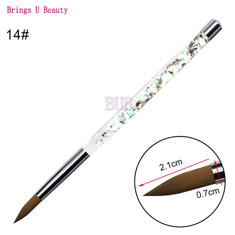 1pc fiber hår akryl nagelborste akryl naglar rund nagel konst borste med flytande glitter handtag för carving målning förlängning: Storlek nr .14