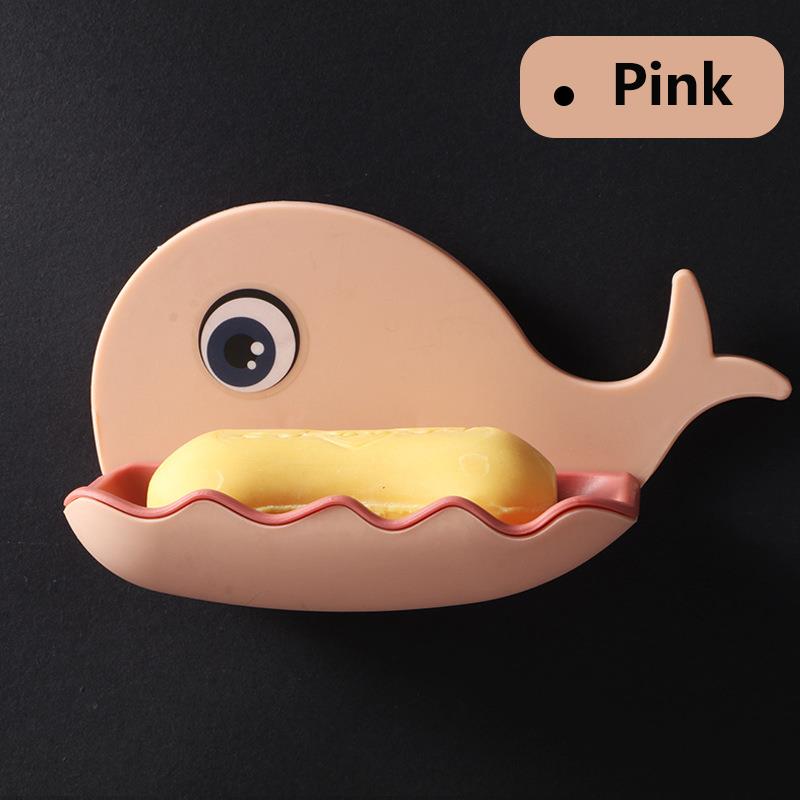 Forma de ballena de la caja de jabón de baño jabón plato bandeja de placa de almacenamiento de baño jabón funda, soporte de baño Baño Gadgets: Pink