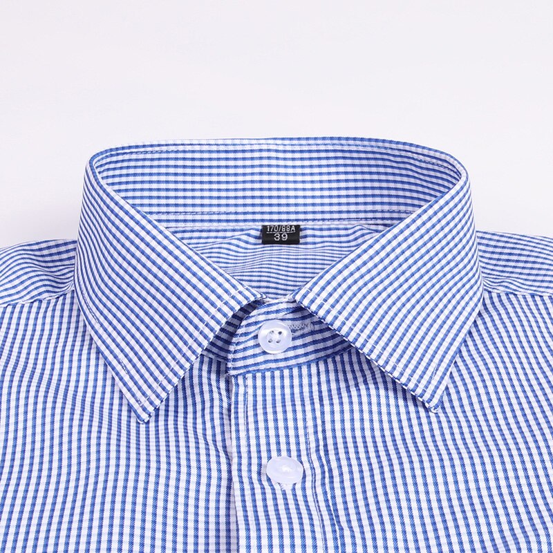 Light Blue Plaid Shirt For Men Long Sleeve Dress Shirts Regular Fit Checked Male Clothing Chest Pocket