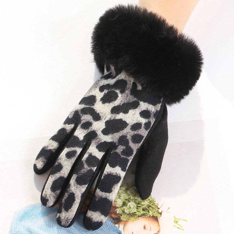 Guantes con estampado de leopardo para mujer, manoplas suaves de felpa con estampado de leopardo, de terciopelo, para mantener el calor y el frío, D69: Gray