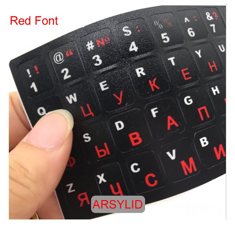 Standard Waterproof Russian Language Keyboard Stickers Layout with Button Letters Alphabet for Computer Keyboard Protective Film: Red Font