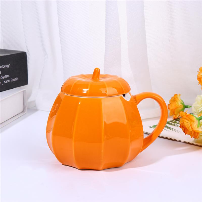 1 Pc Pumpkin Shape Cup Ceramic Cup Coffee Milk Cup Halloween Water Cup for Home Office (Orange)