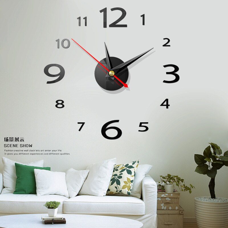 Relógio de parede 3d de acrílico espelhado, relógio para parede de diy, decoração de casa, agulha moderna de quartzo, adesivos para parede: black