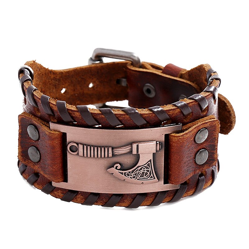 Adulto Medieval Cosplay pulsera de cuero Vintage Punk vikingo Ax guantelete pulsera brazalete Steampunk mediana edad Accesorios: Brown